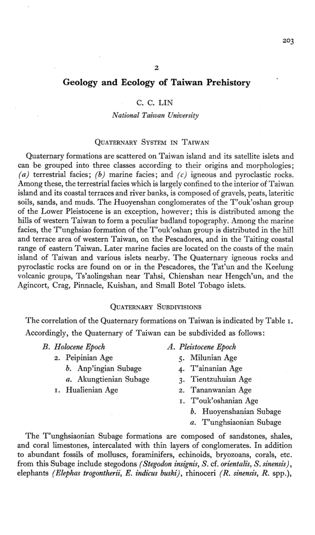 Geology and Ecology of Taiwan Prehistory