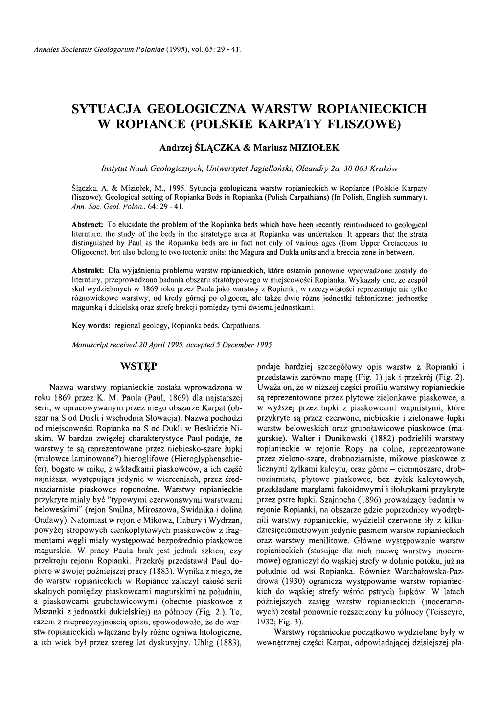 Sytuacja Geologiczna Warstw Ropianieckich W Ropiance (Polskie Karpaty Fliszowe)