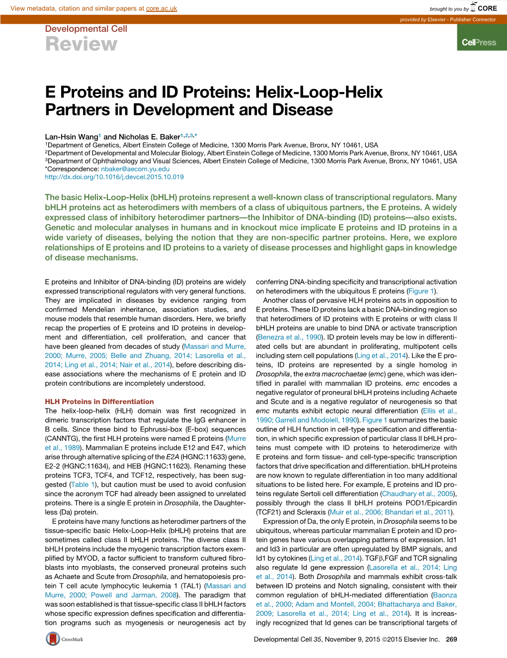 E Proteins and ID Proteins: Helix-Loop-Helix Partners in Development and Disease