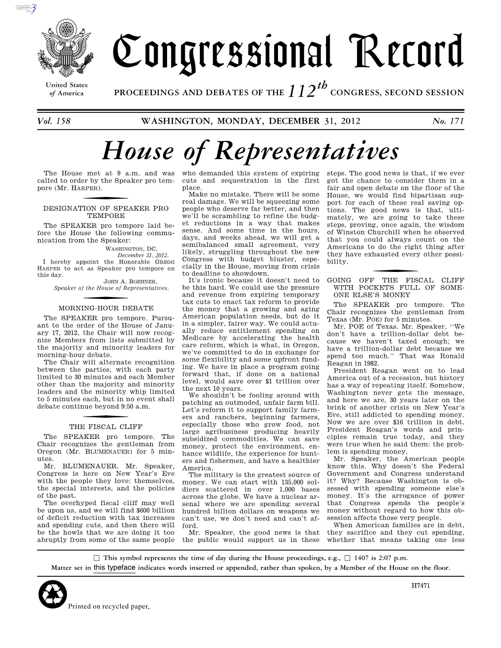 Congressional Record United States Th of America PROCEEDINGS and DEBATES of the 112 CONGRESS, SECOND SESSION