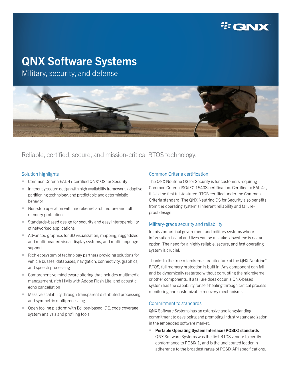 QNX Software Systems Military, Security, and Defense