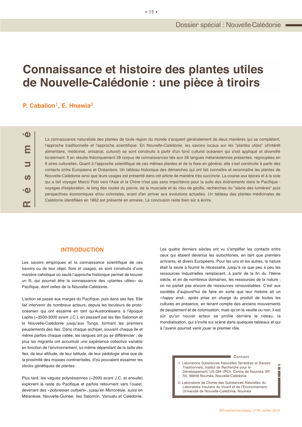 Connaissance Et Histoire Des Plantes Utiles De Nouvelle-Calédonie : Une Pièce À Tiroirs