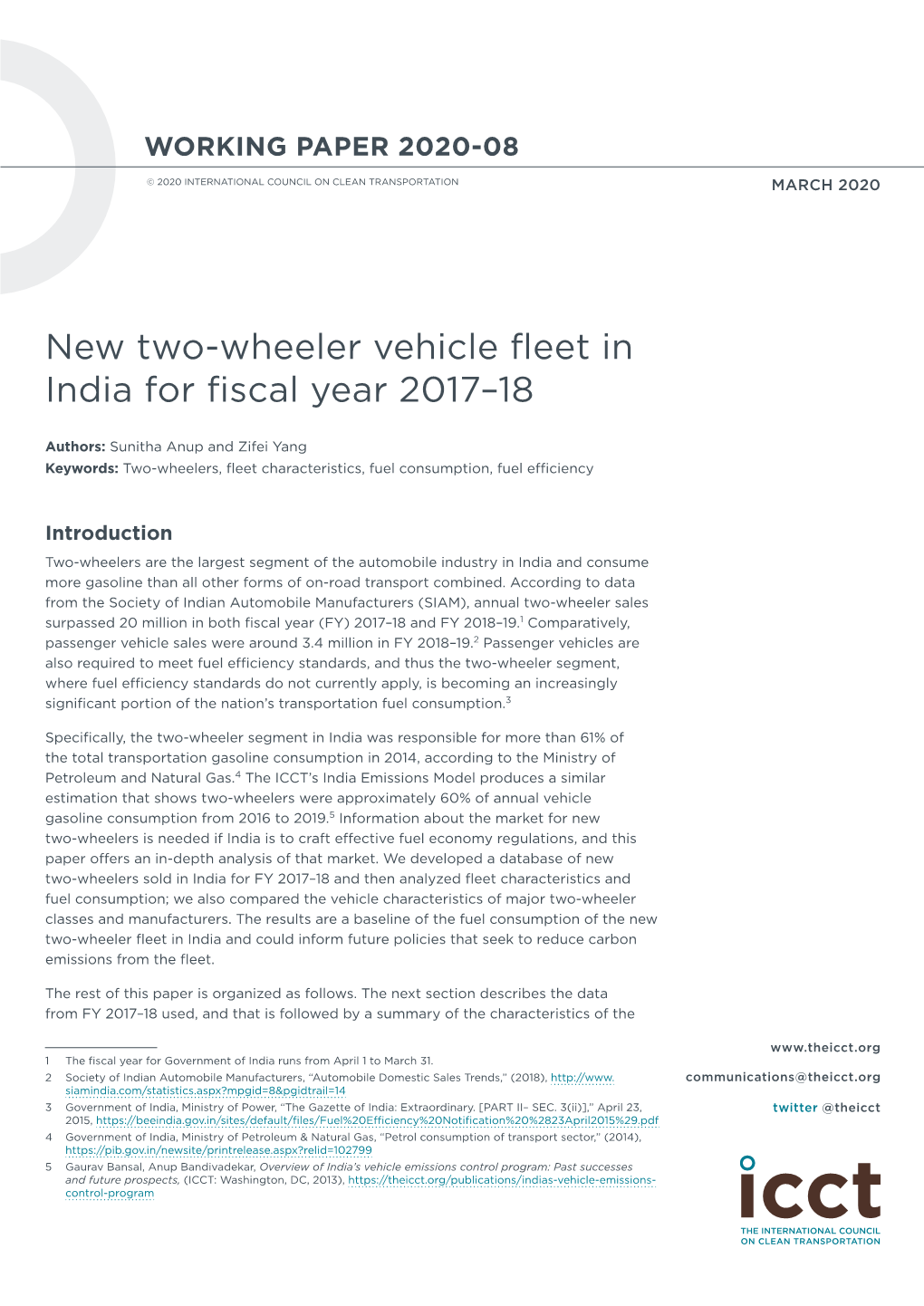 New Two-Wheeler Vehicle Fleet in India for Fiscal Year 2017–18