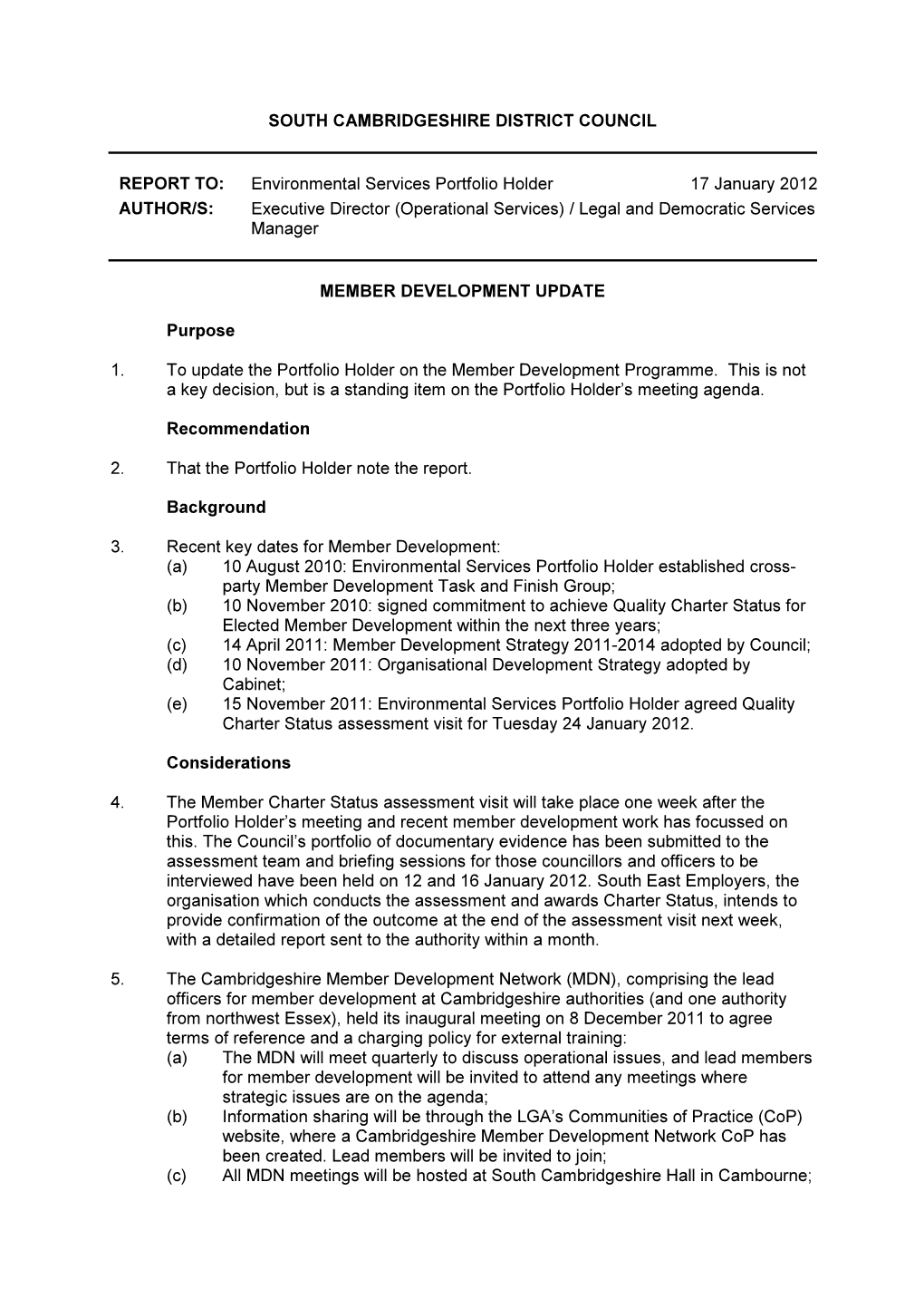 South Cambridgeshire District Council Report To