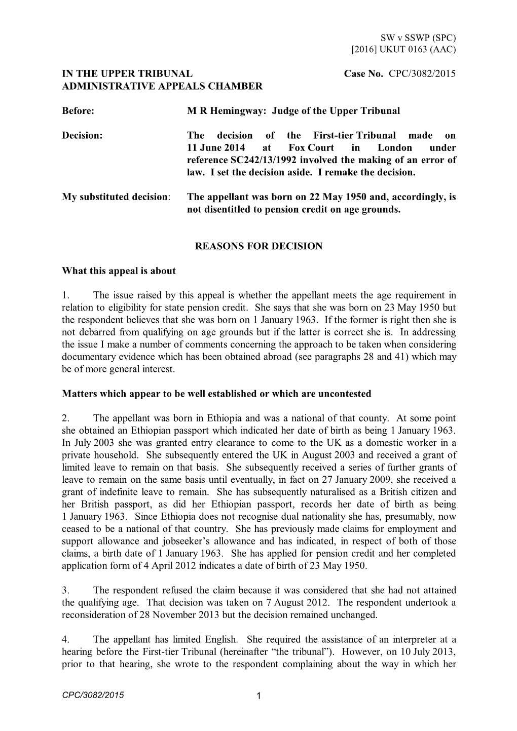 Cpc/3082/2015 Administrative Appeals Chamber