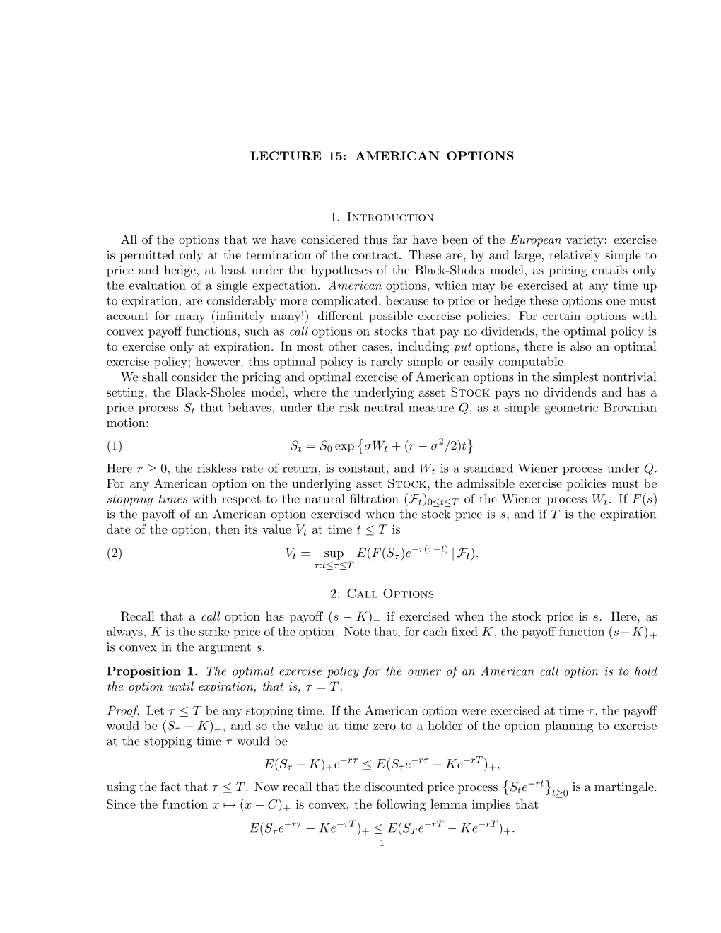 LECTURE 15: AMERICAN OPTIONS 1. Introduction All of the Options That