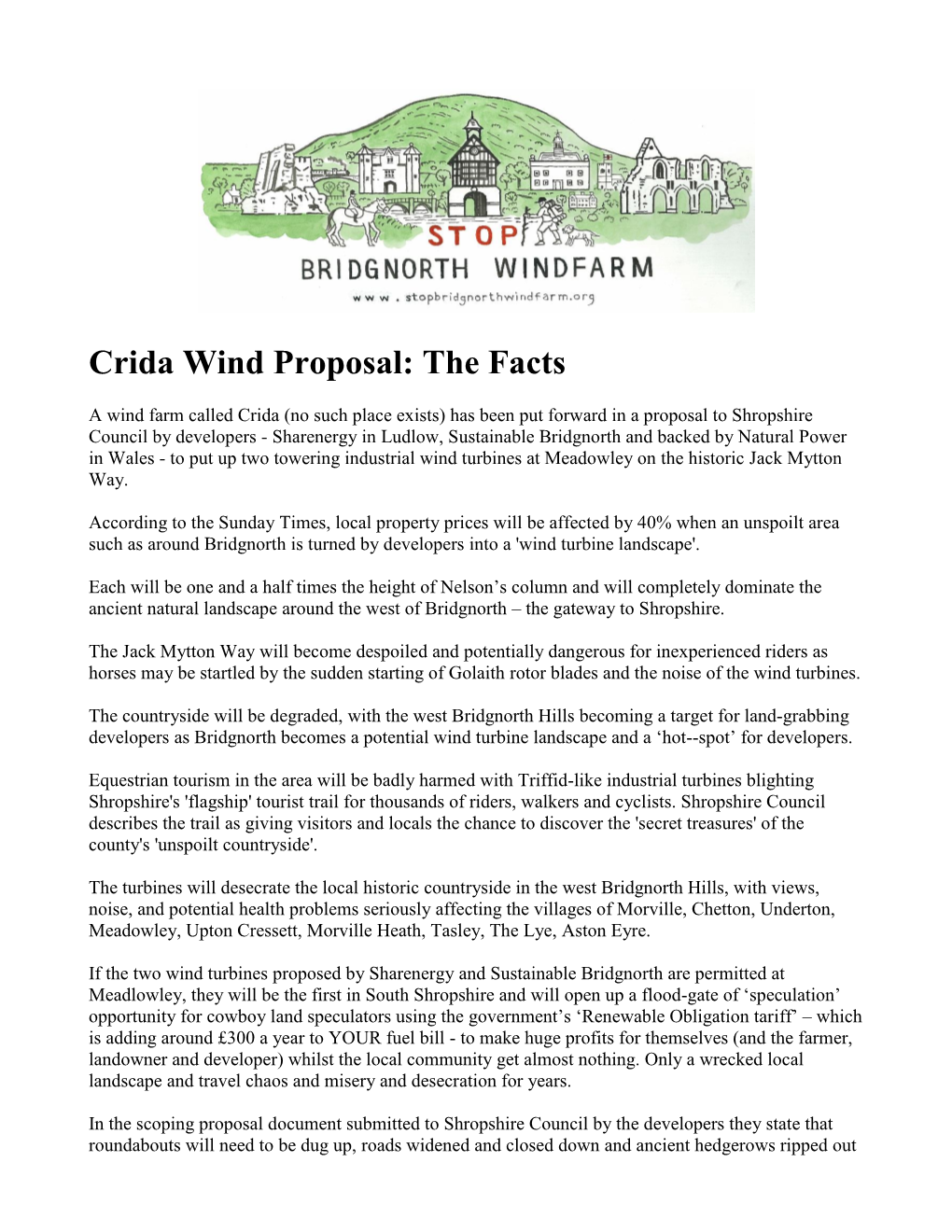 Crida Wind Proposal: the Facts