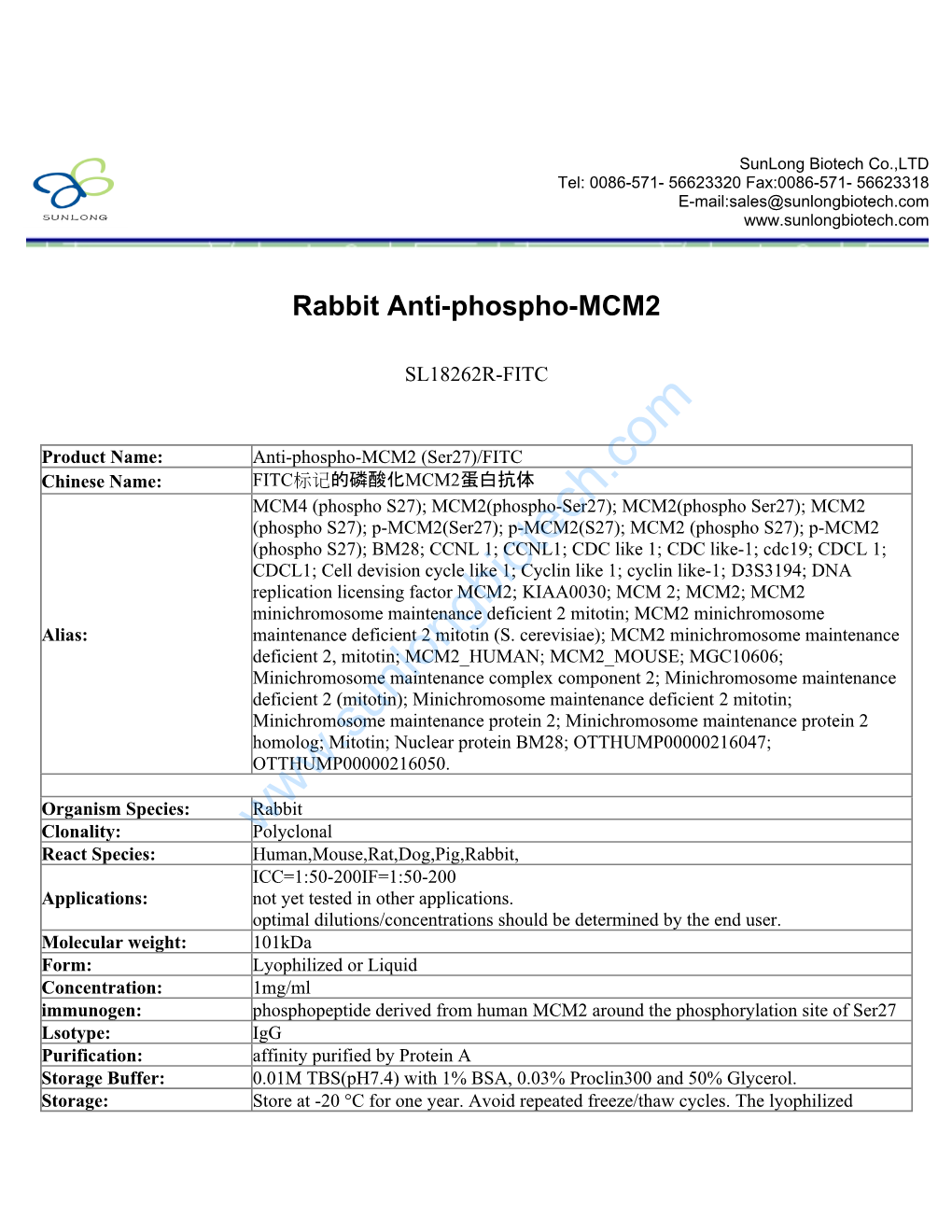 Rabbit Anti-Phospho-MCM2-SL18262R-FITC