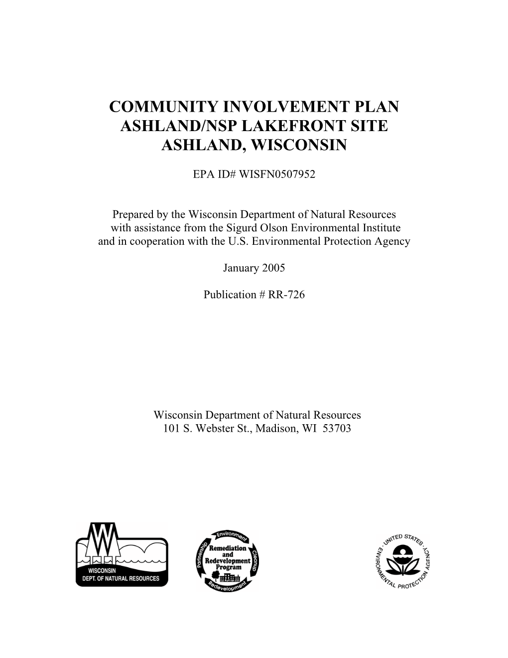 Community Involvement Plan Ashland/Nsp Lakefront Site Ashland, Wisconsin