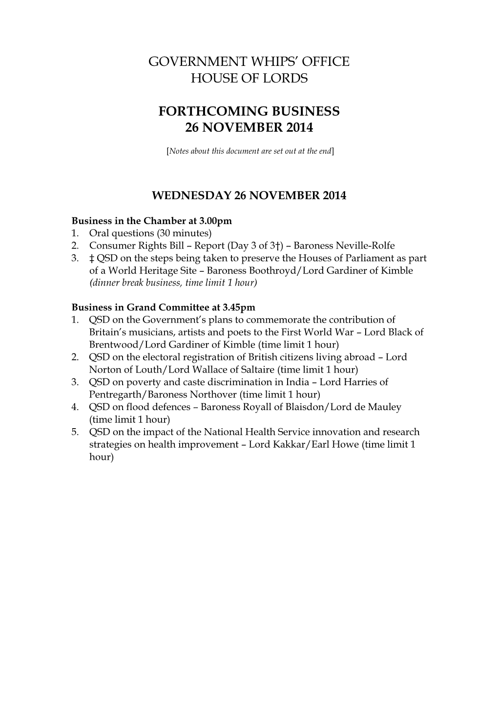 MODERN SLAVERY BILL Committee Calendar