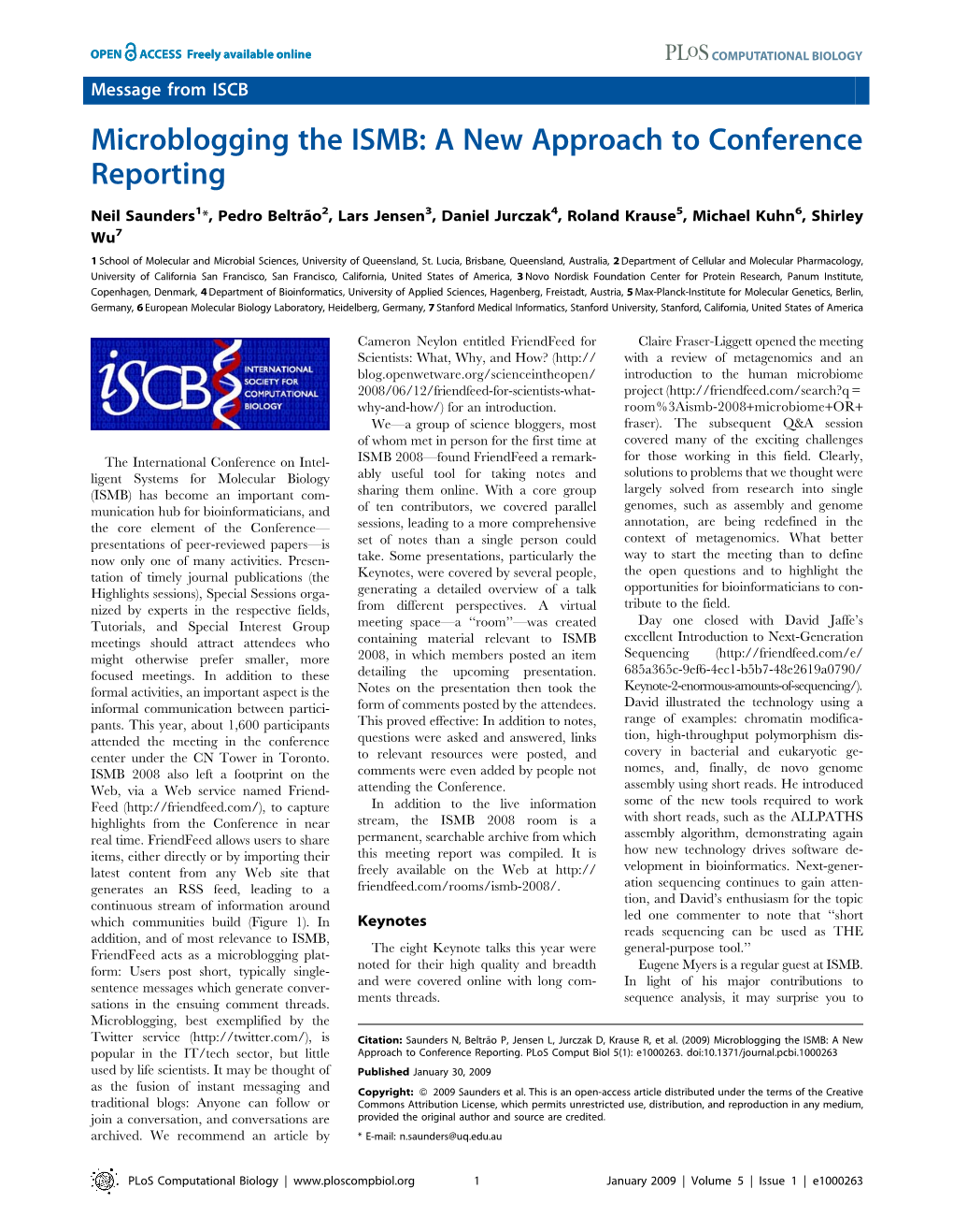 Microblogging the ISMB: a New Approach to Conference Reporting