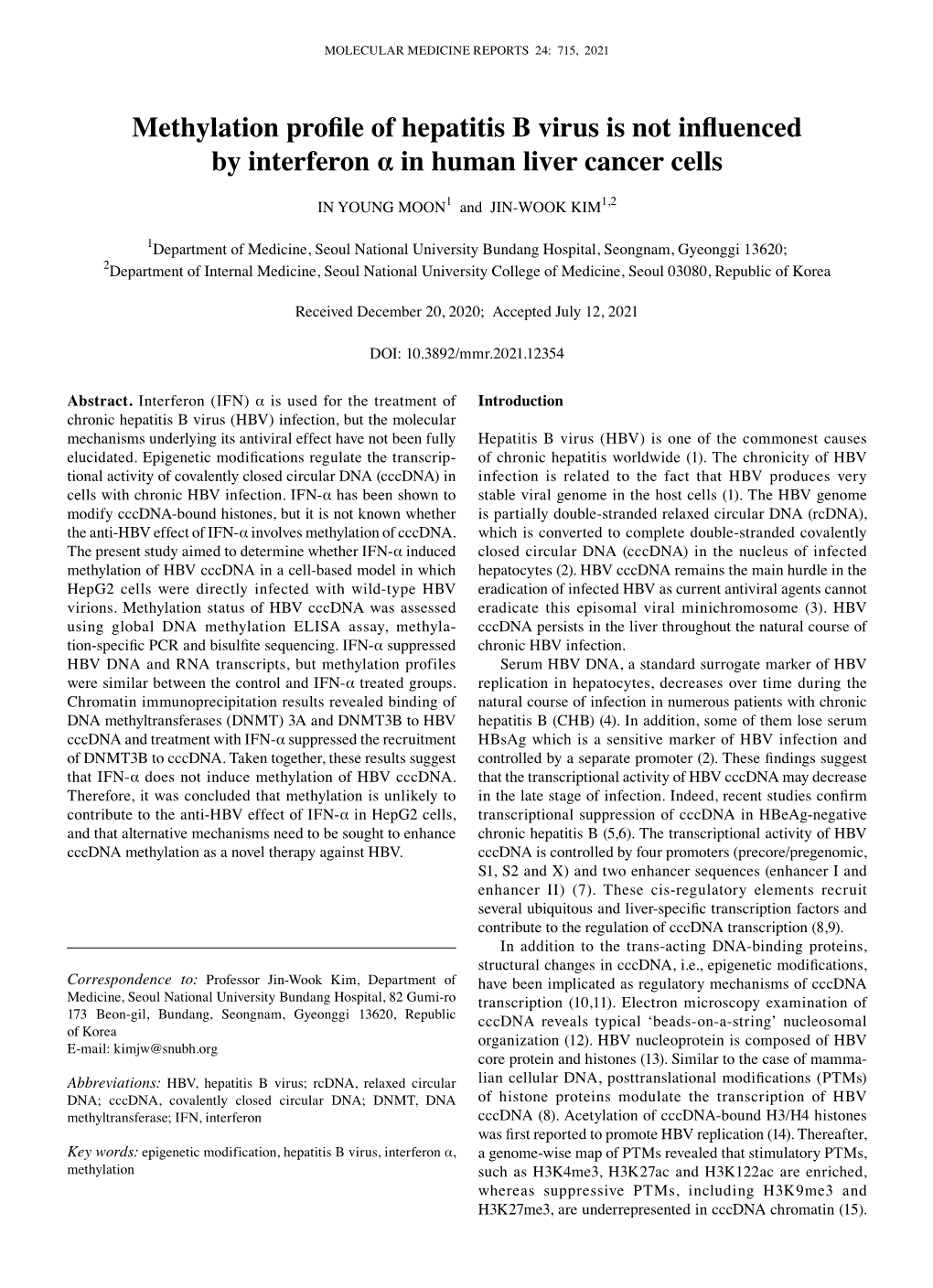 Methylation Profile of Hepatitis B Virus Is Not Influenced by Interferon Α in Human Liver Cancer Cells