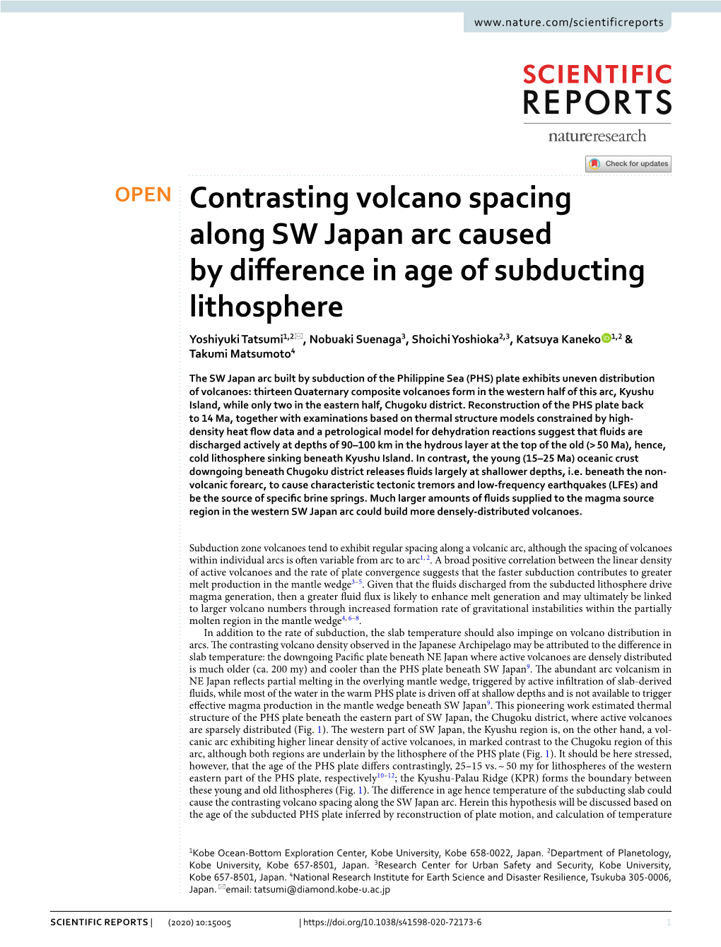 Contrasting Volcano Spacing Along SW Japan Arc Caused by Difference