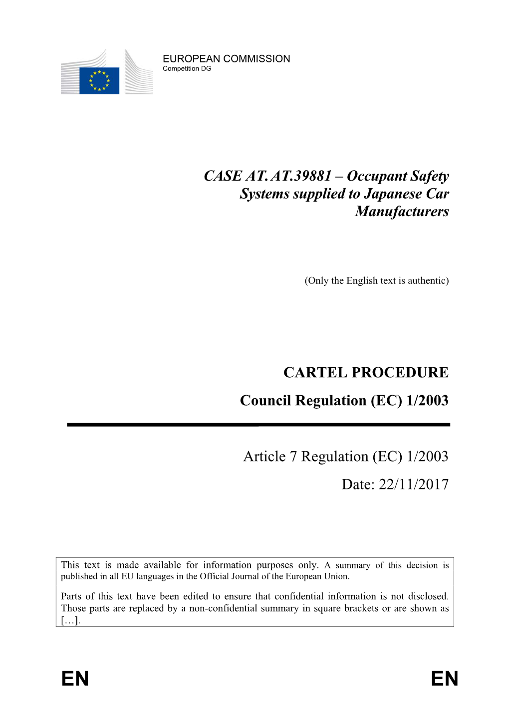 Occupant Safety Systems Supplied to Japanese Car Manufacturers