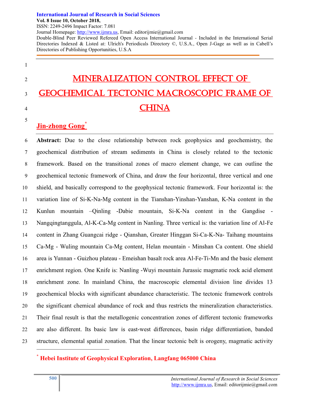 Mineralization Control Effect of Geochemical