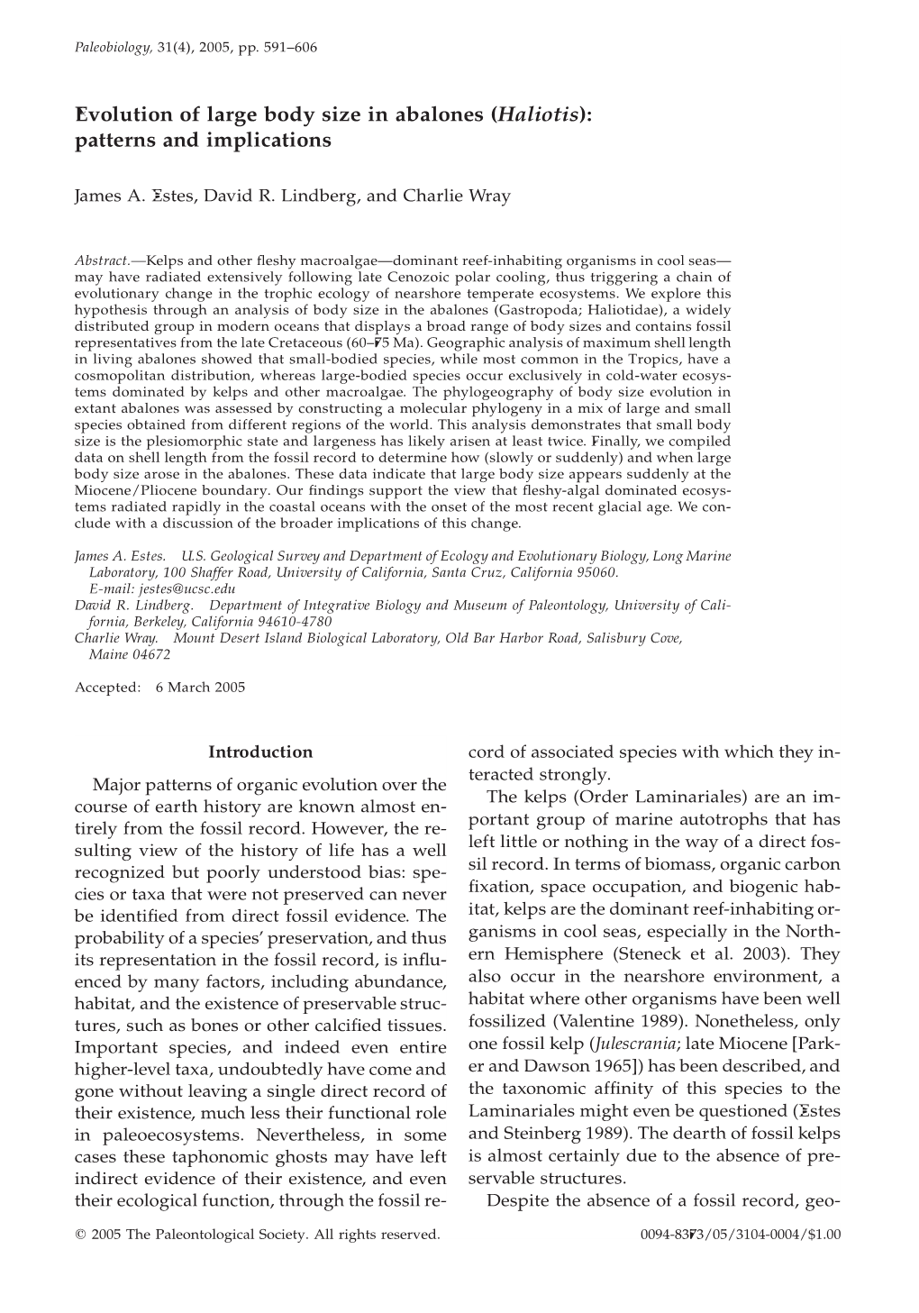 Evolution of Large Body Size in Abalones (Haliotis): Patterns and Implications