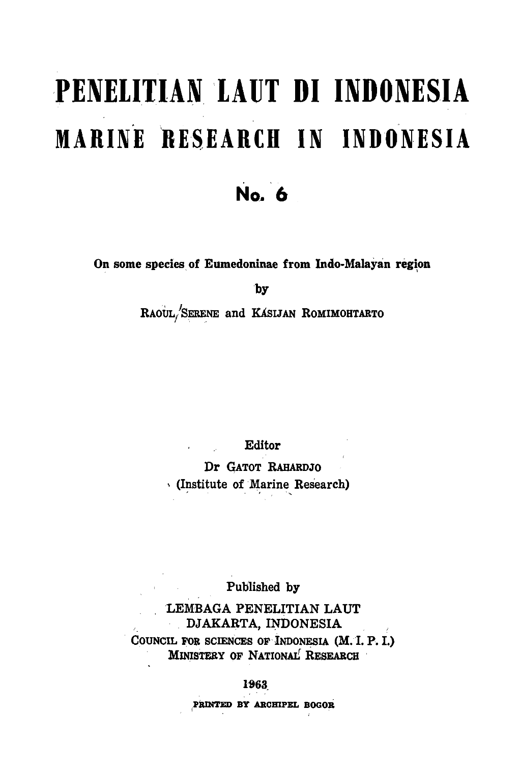 On Some Species of Eumedoninae from Indo-Malayan Region .' , By
