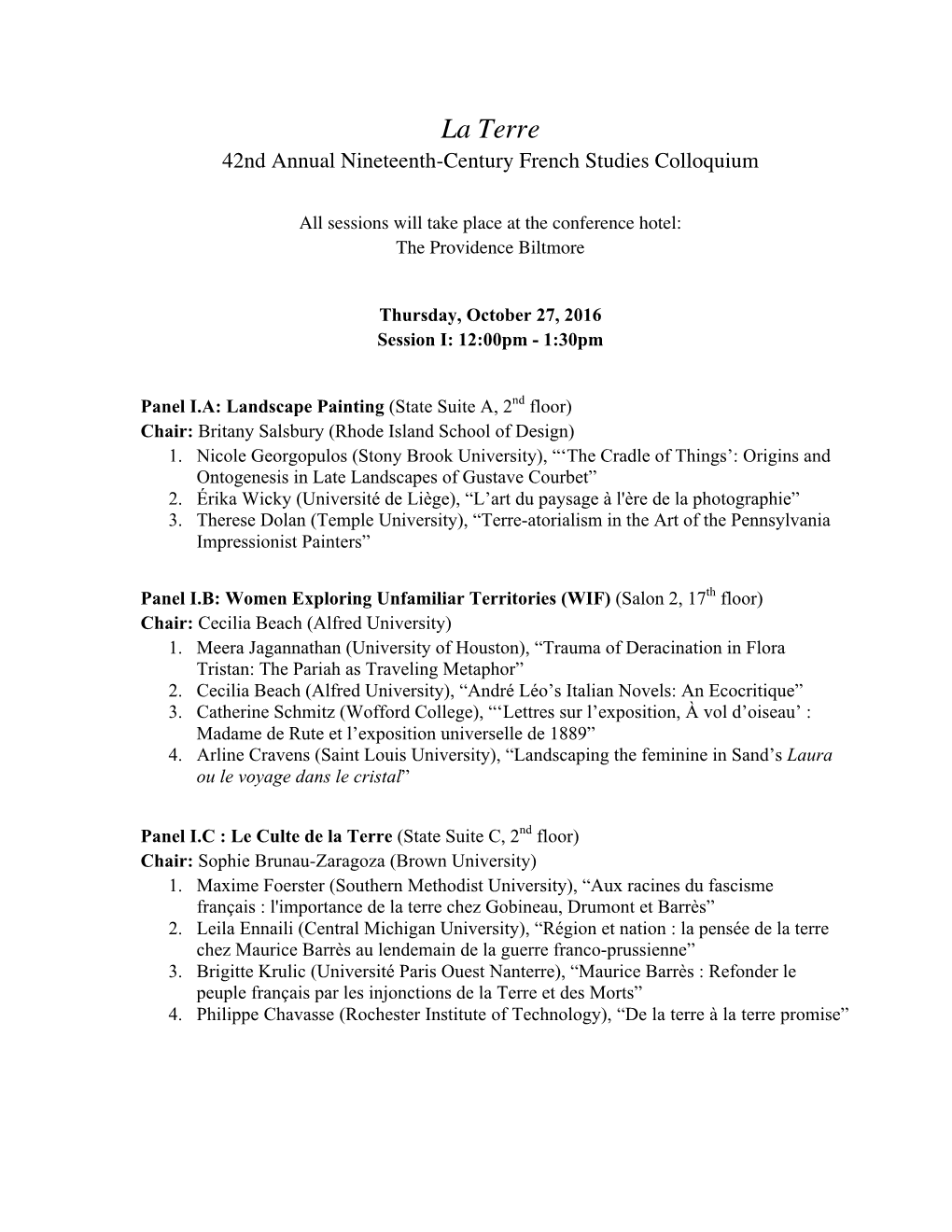 La Terre 42Nd Annual Nineteenth-Century French Studies Colloquium