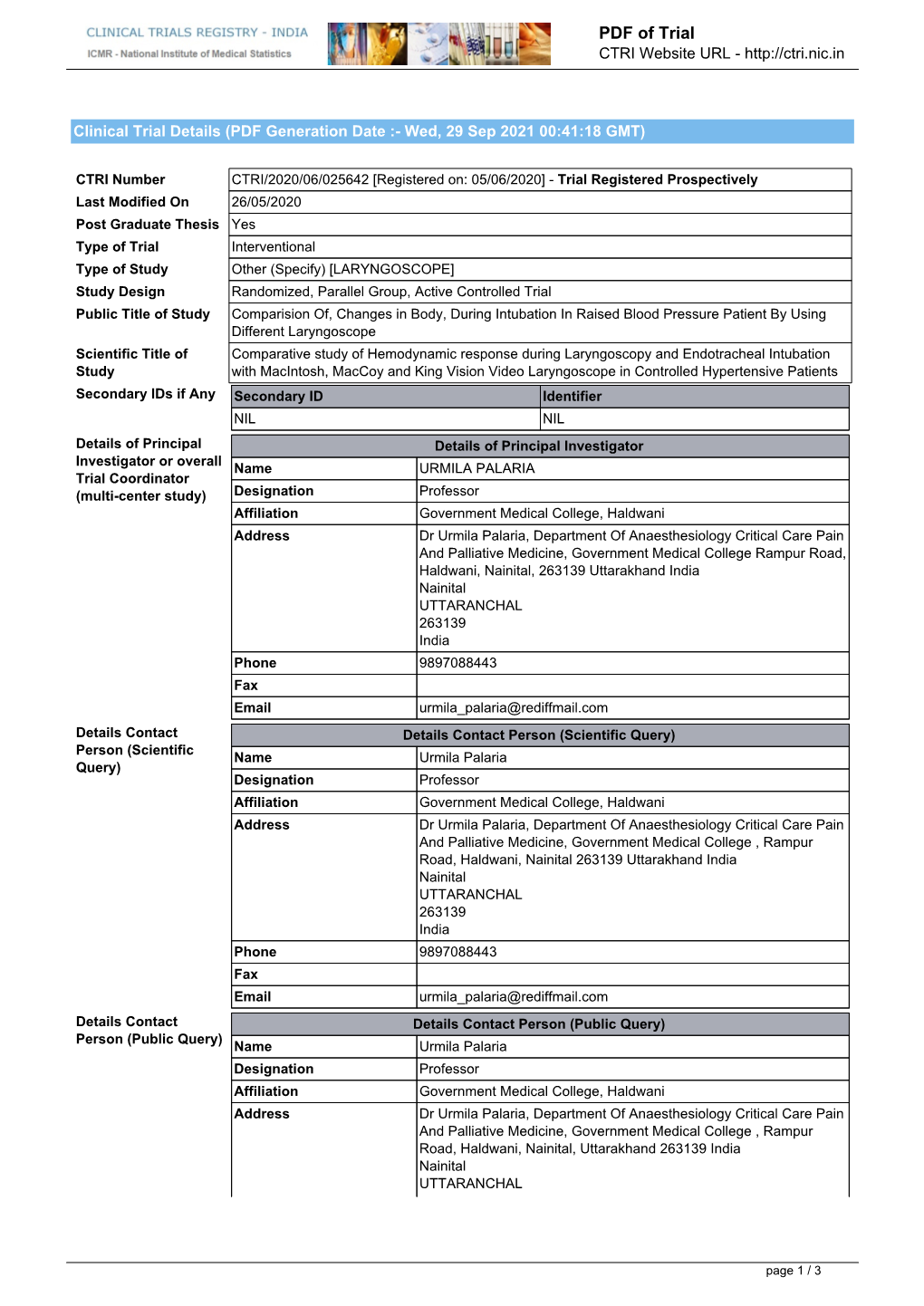 CTRI Trial Data