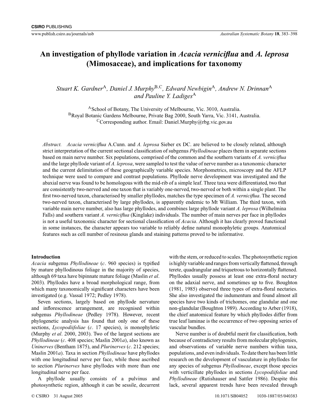 An Investigation of Phyllode Variation in Acacia Verniciflua and A. Leprosa