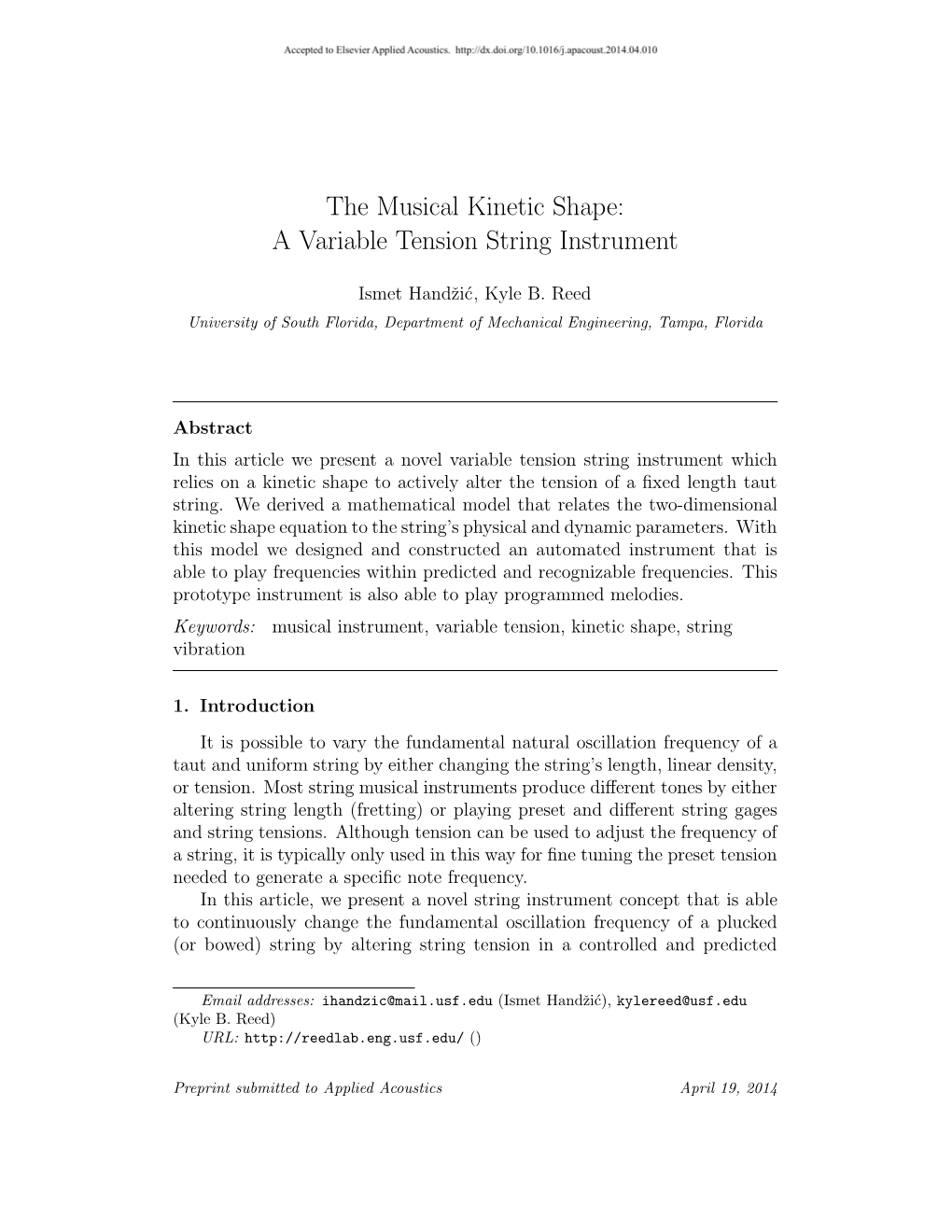 The Musical Kinetic Shape: a Variable Tension String Instrument