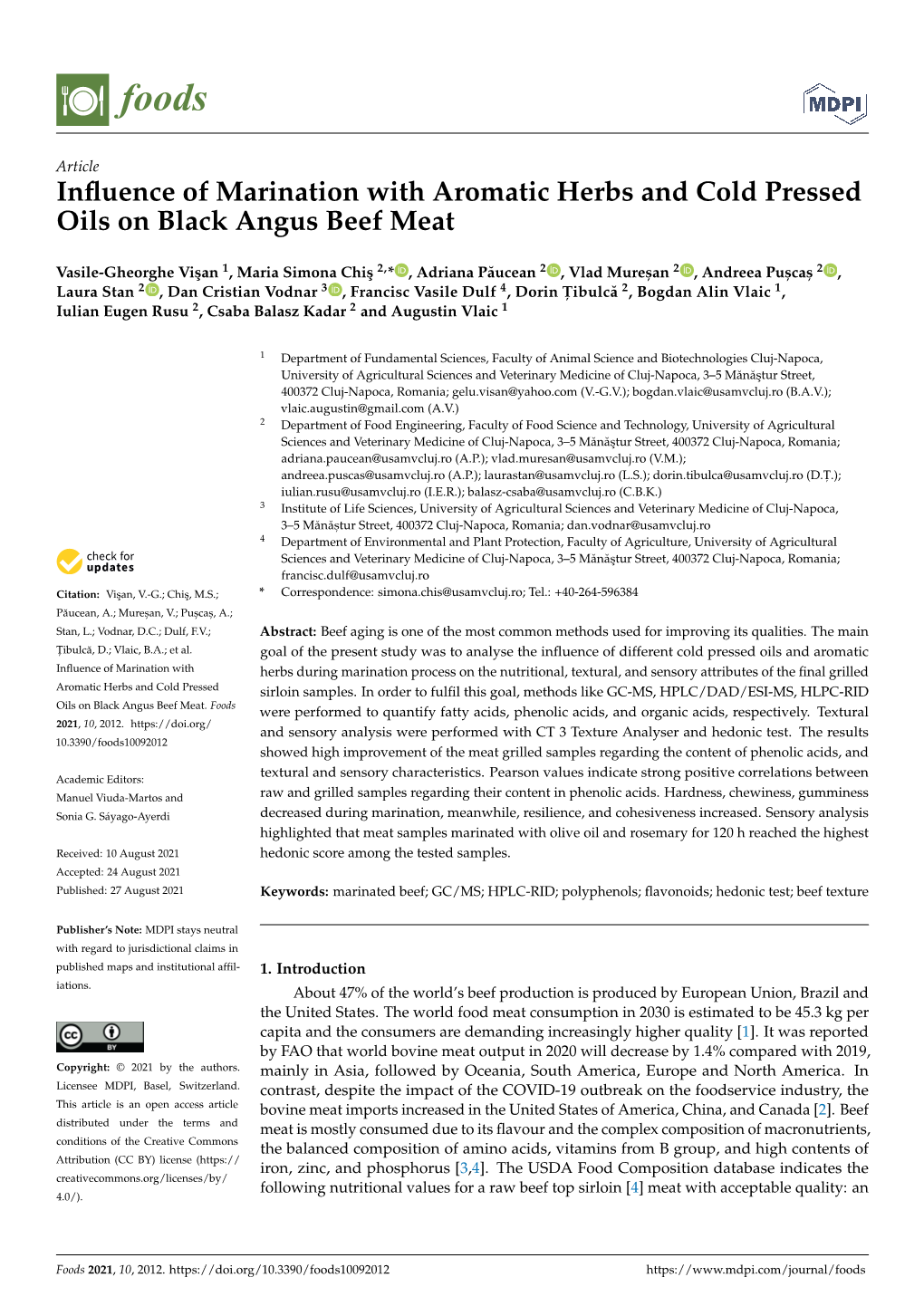 Influence of Marination with Aromatic Herbs and Cold Pressed Oils On