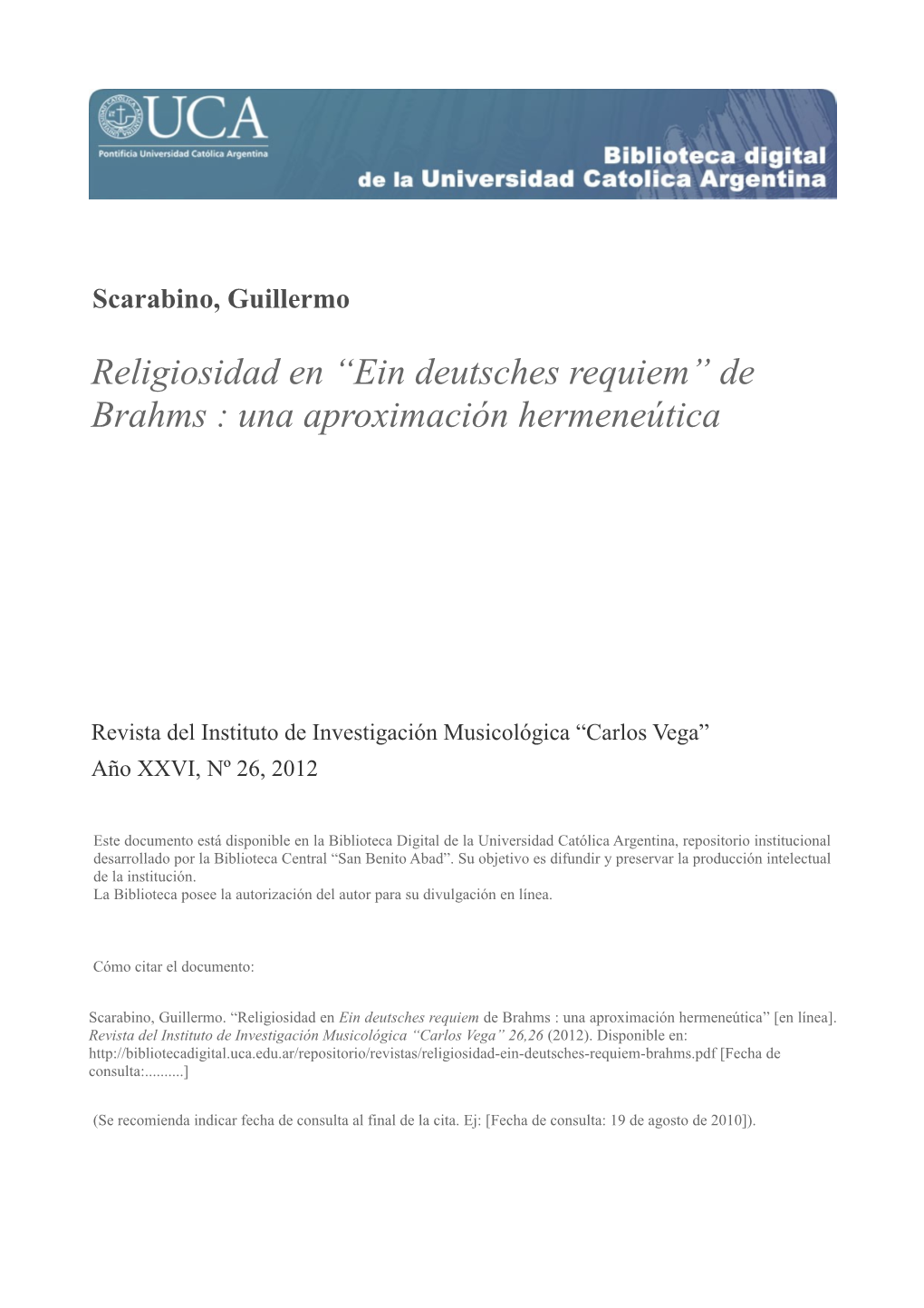 “Ein Deutsches Requiem” De Brahms : Una Aproximación Hermeneútica