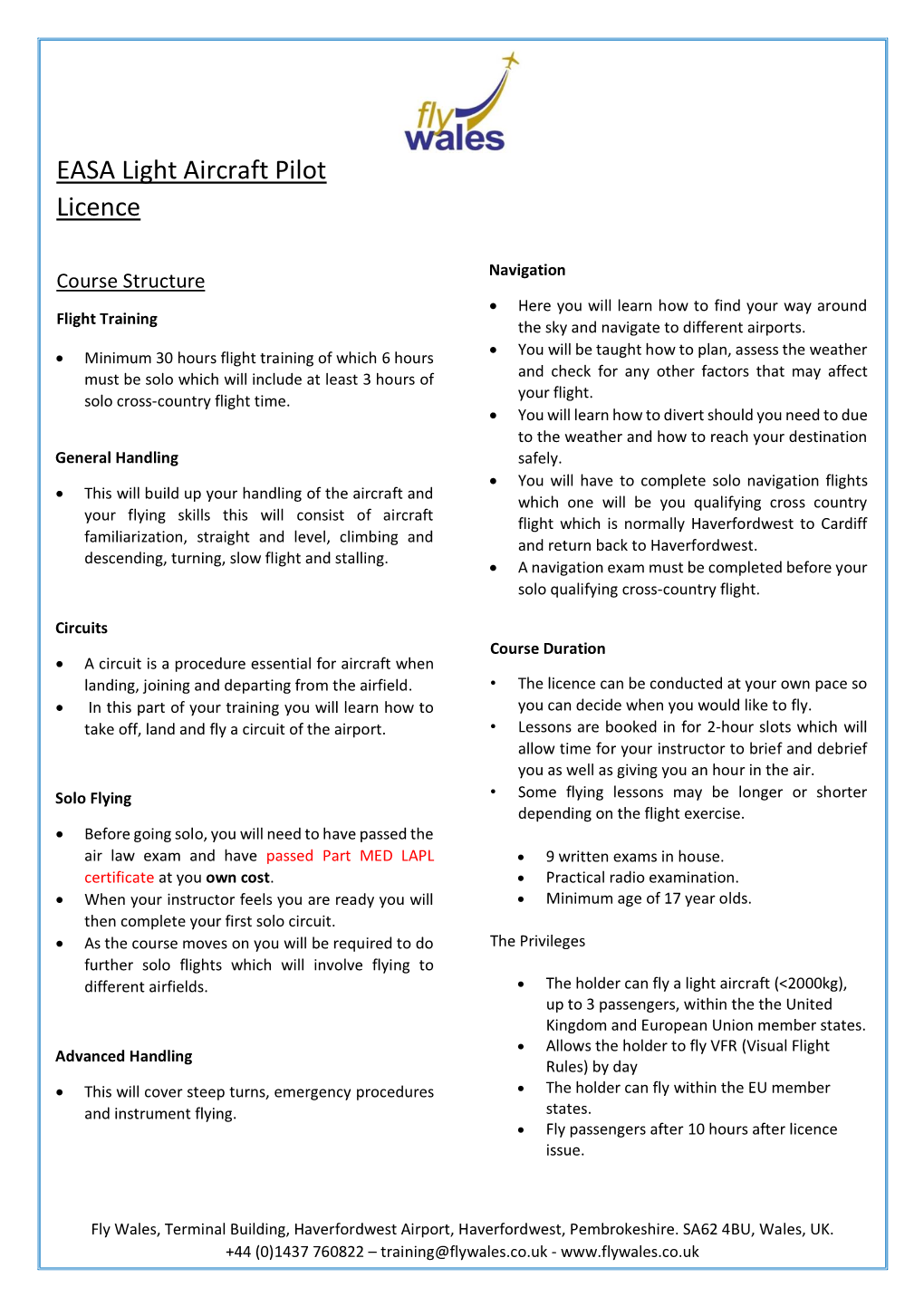 EASA Light Aircraft Pilot Licence