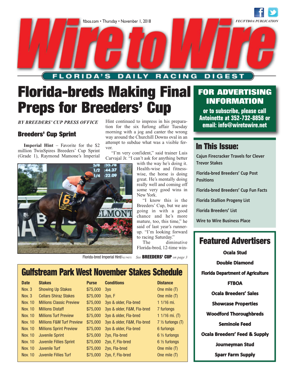 Florida-Breds Making Final Preps for Breeders'