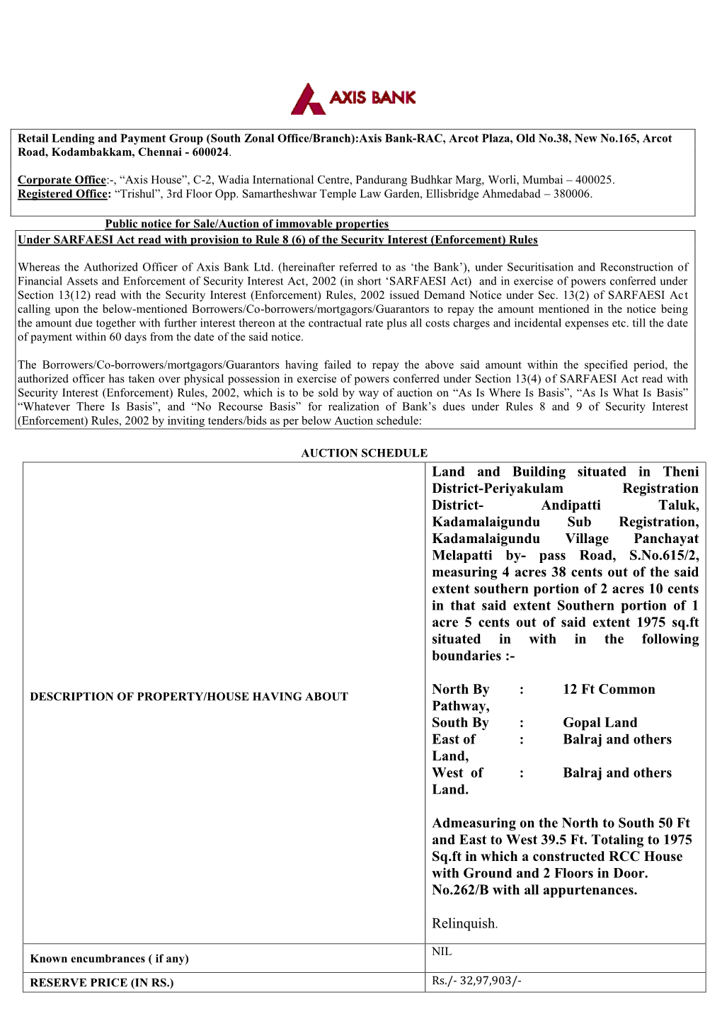 Land and Building Situated in Theni District-Periyakulam Registration District- Andipatti Taluk, Kadamalaigundu Sub Registration