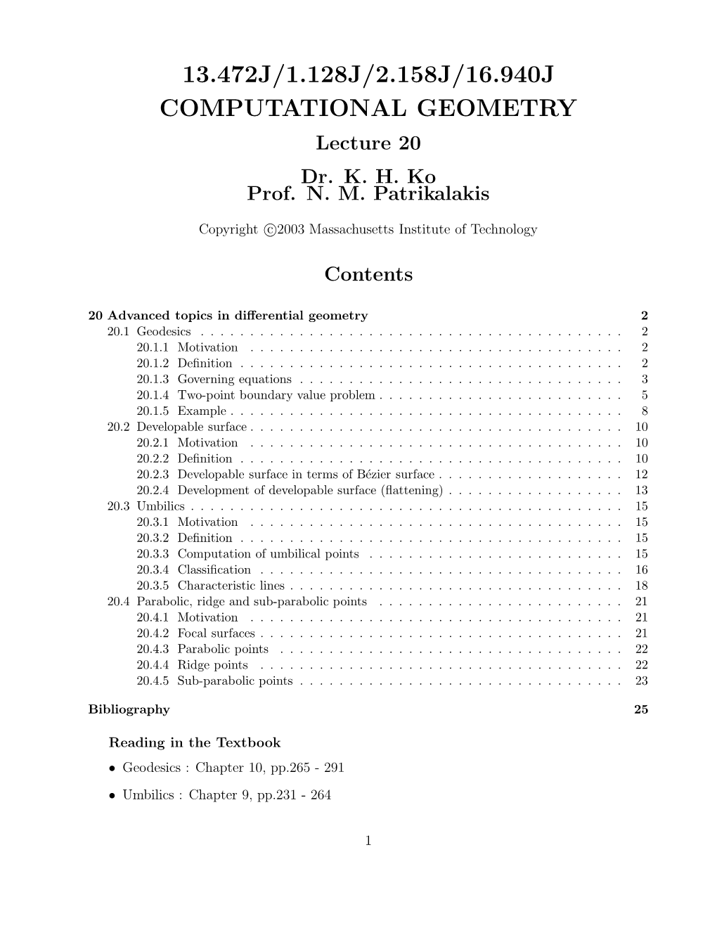 Lecture 20 Dr. KH Ko Prof. NM Patrikalakis