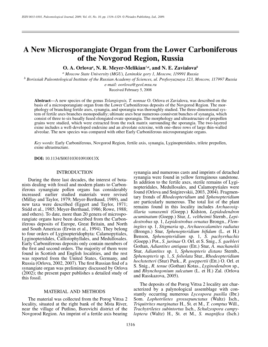 A New Microsporangiate Organ from the Lower Carboniferous of the Novgorod Region, Russia O