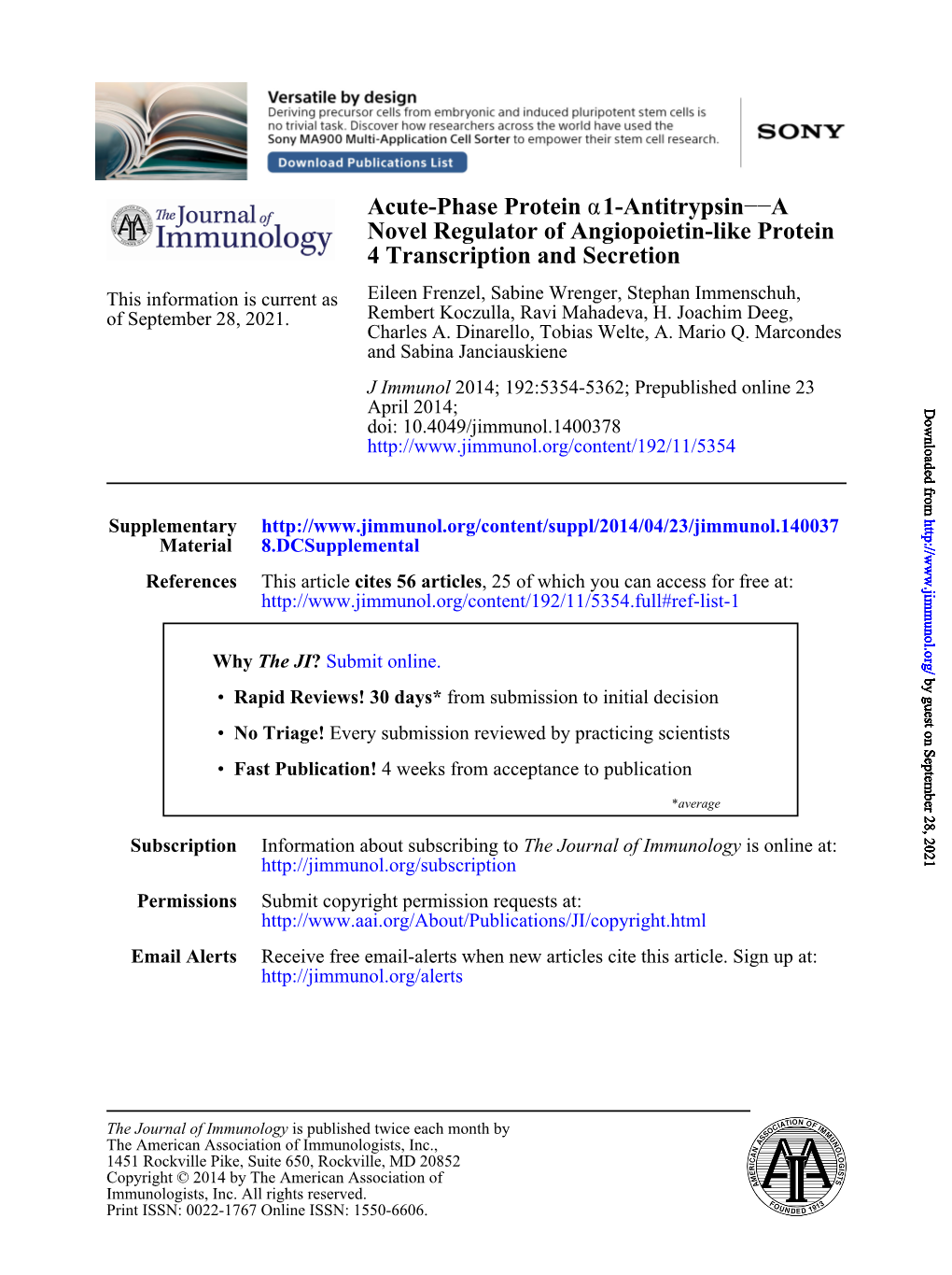 4 Transcription and Secretion Novel Regulator of Angiopoietin-Like Protein A