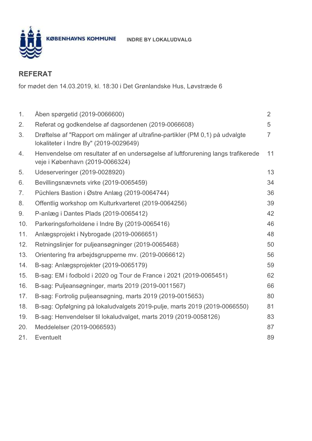 REFERAT for Mødet Den 14.03.2019, Kl