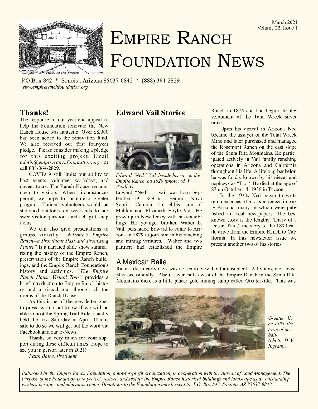 March 2021 Volume 22, Issue 1 EMPIRE RANCH FOUNDATION NEWS