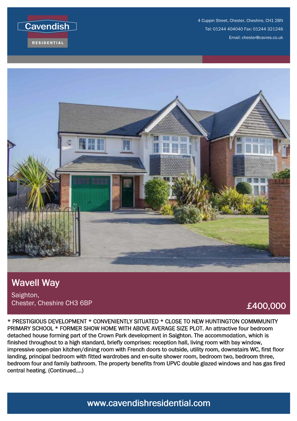 Wavell Way Saighton, Chester, Cheshire CH3 6BP £400,000