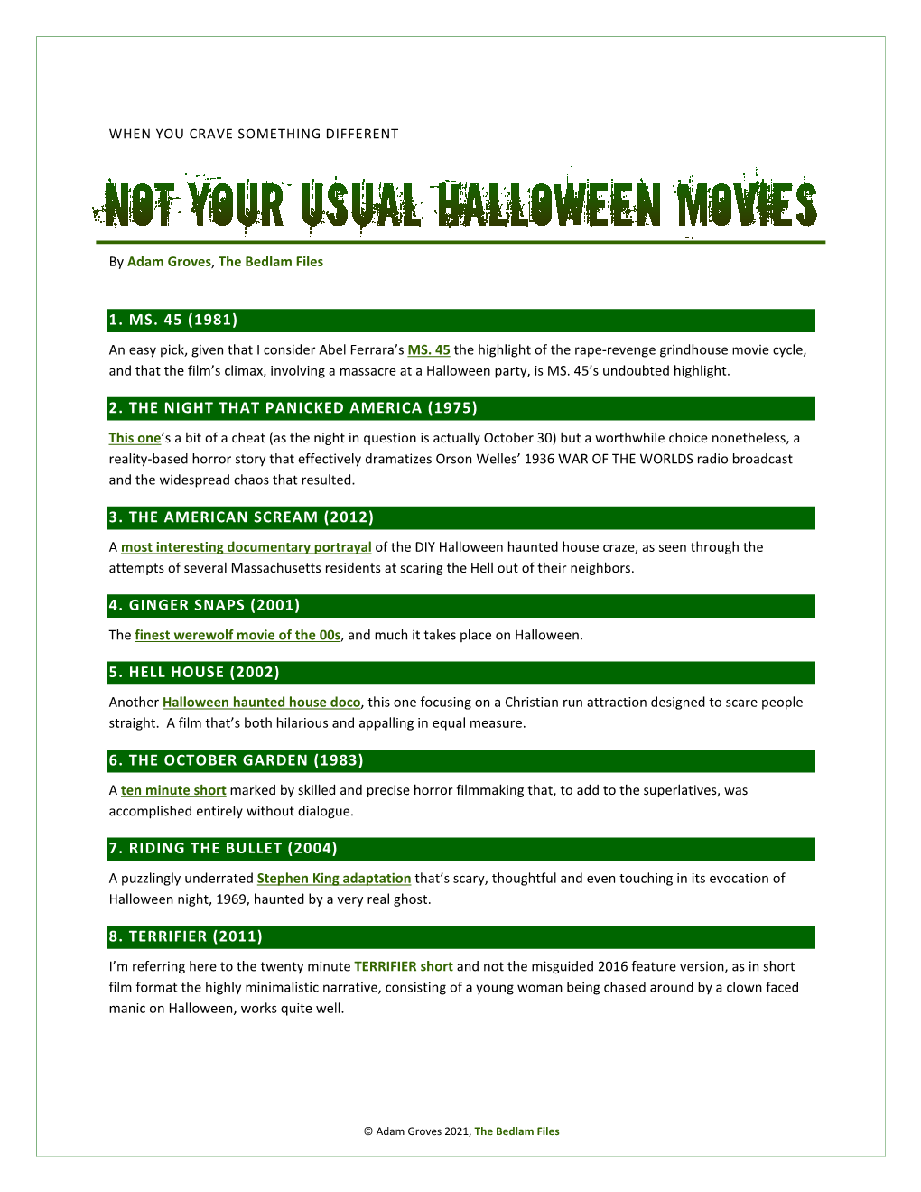 Not Your Usual Halloween Movies