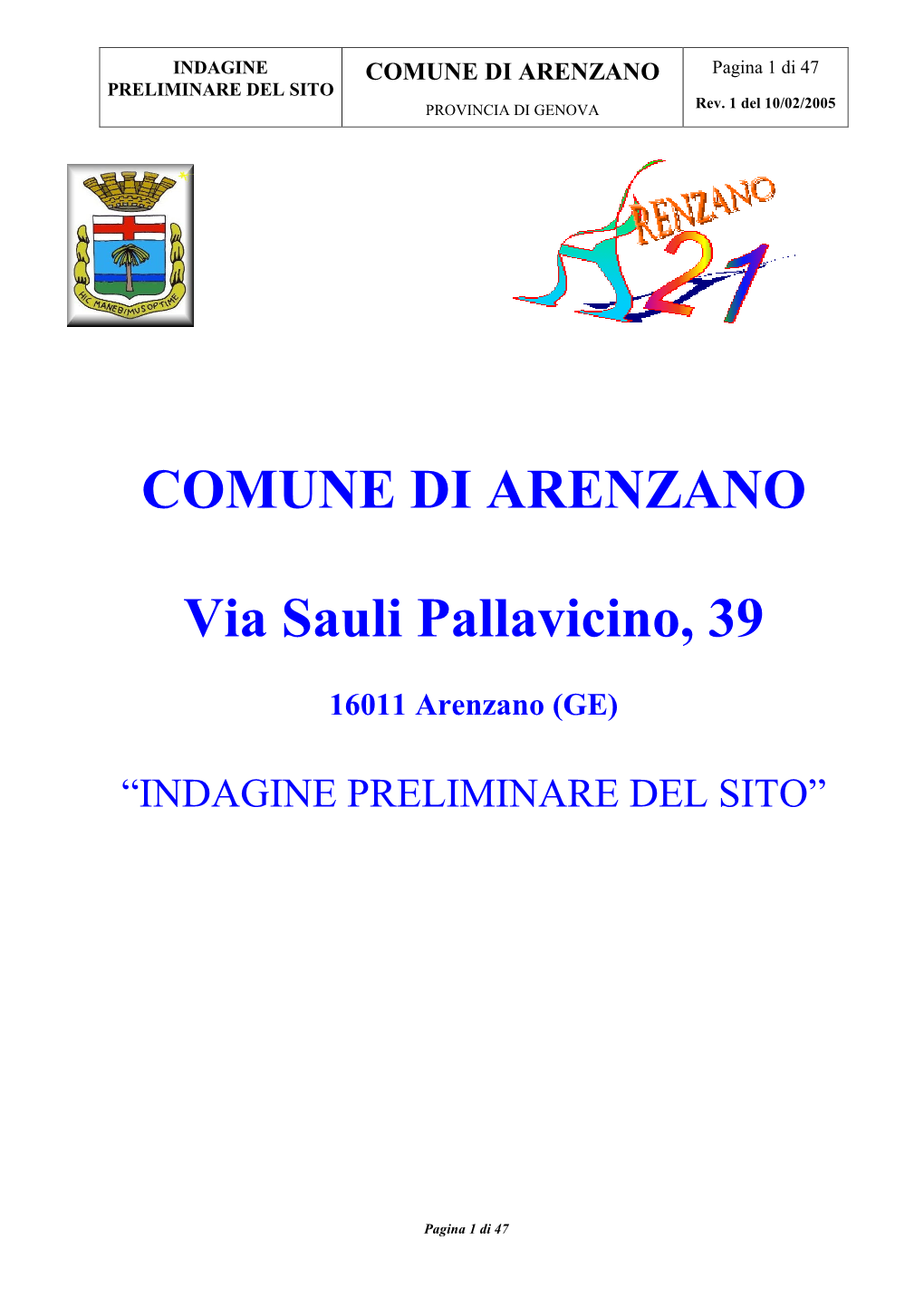 COMUNE DI ARENZANO Via Sauli Pallavicino, 39