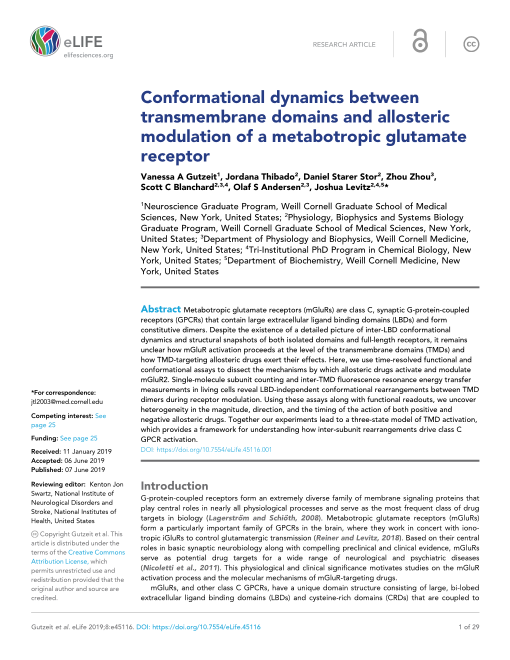 Conformational Dynamics Between Transmembrane Domains And