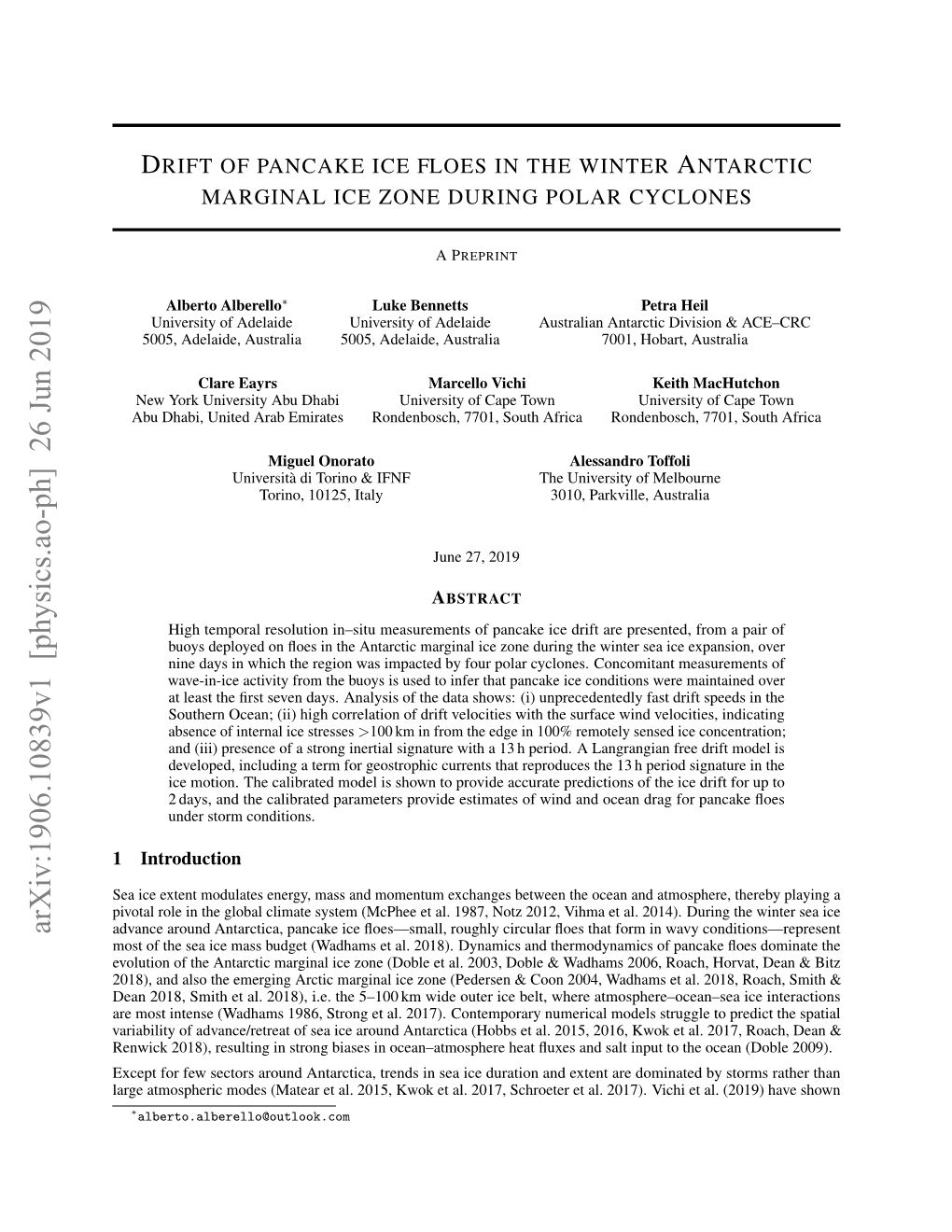 Drift of Pancake Ice Floes in the Winter Antarctic Marginalicezoneduringpolarcyclones