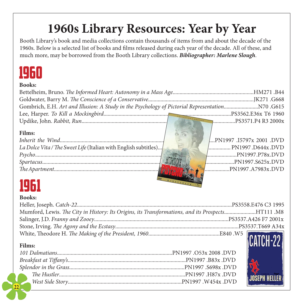 1960S Library Resources: Year by Year Booth Library’S Book and Media Collections Contain Thousands of Items from and About the Decade of the 1960S