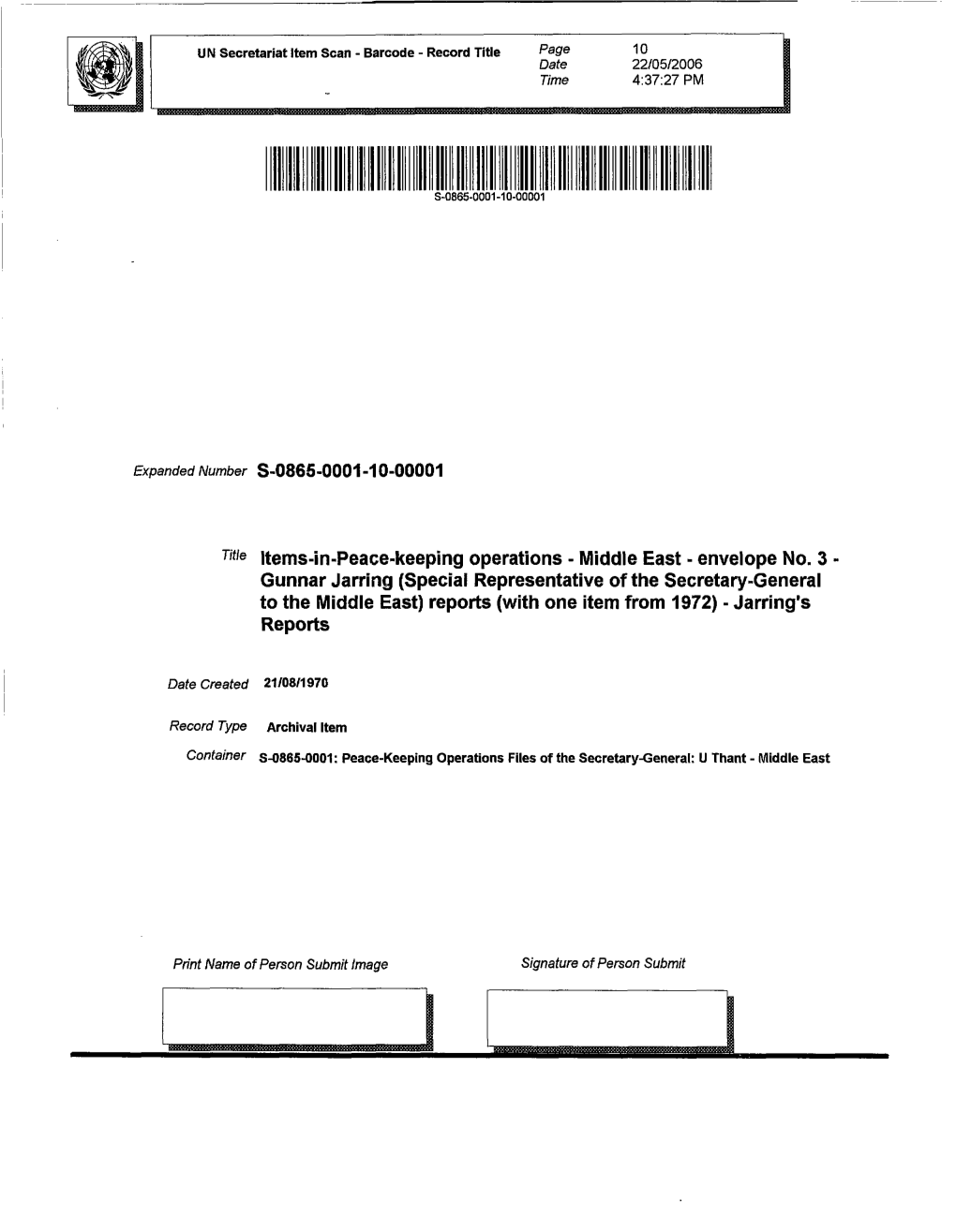 Envelope No. 3 • Gunnar Jarring (Special Representative of the Secretary-General to the Middle East) Reports (With One Item from 1972) - Jarring's Reports