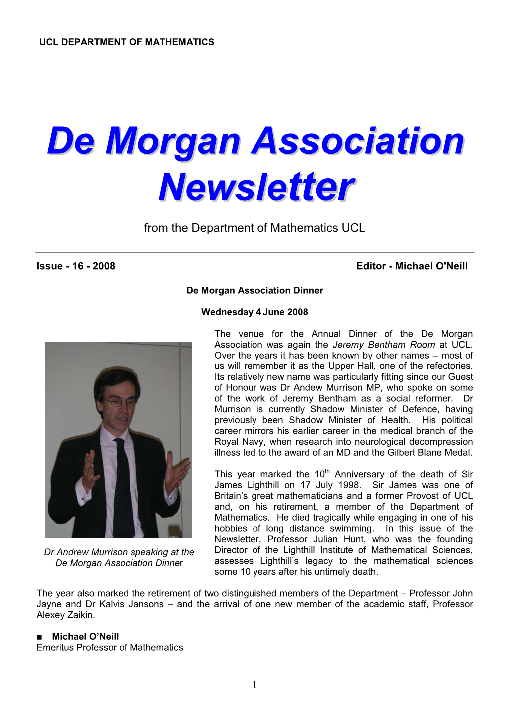 De Morgan Newsletter 2008