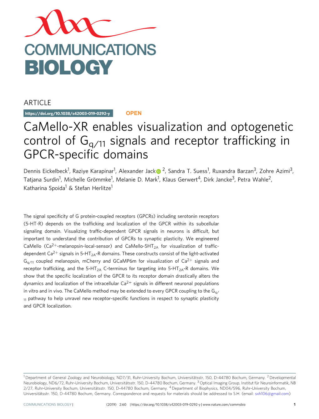 Camello-XR Enables Visualization and Optogenetic Control of Gq/11 Signals and Receptor Trafﬁcking in GPCR-Speciﬁc Domains