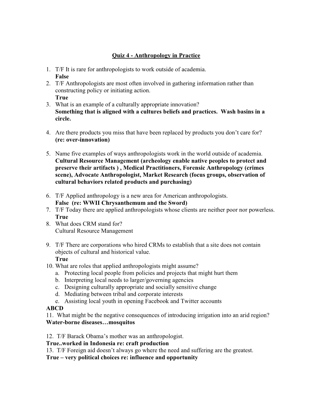 Quiz 4 - Anthropology in Practice