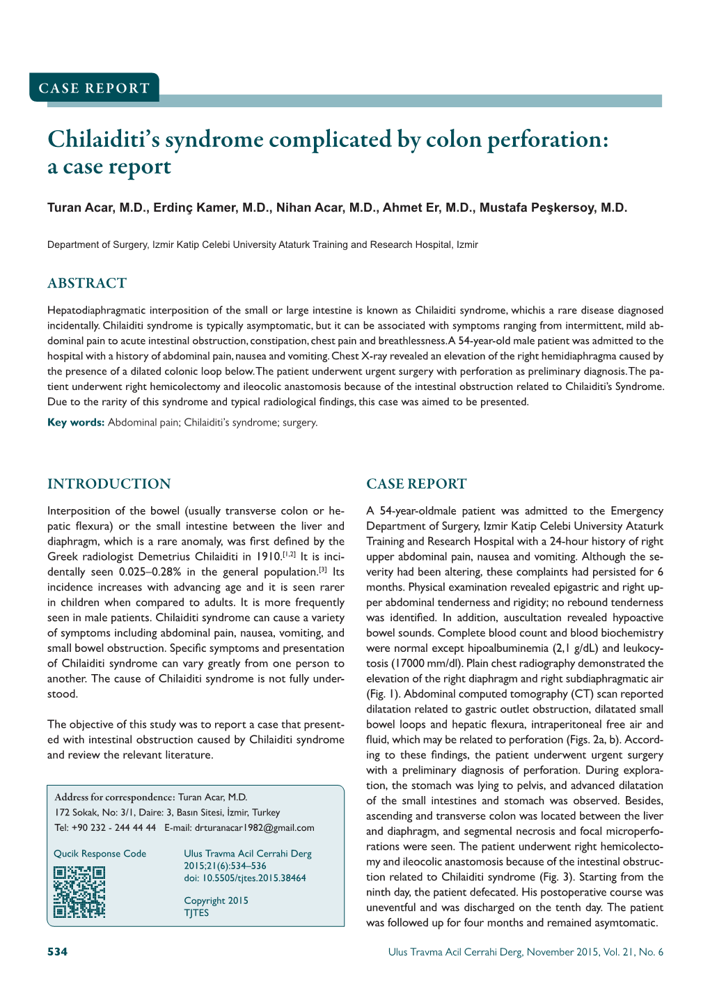 Chilaiditi's Syndrome Complicated by Colon Perforation