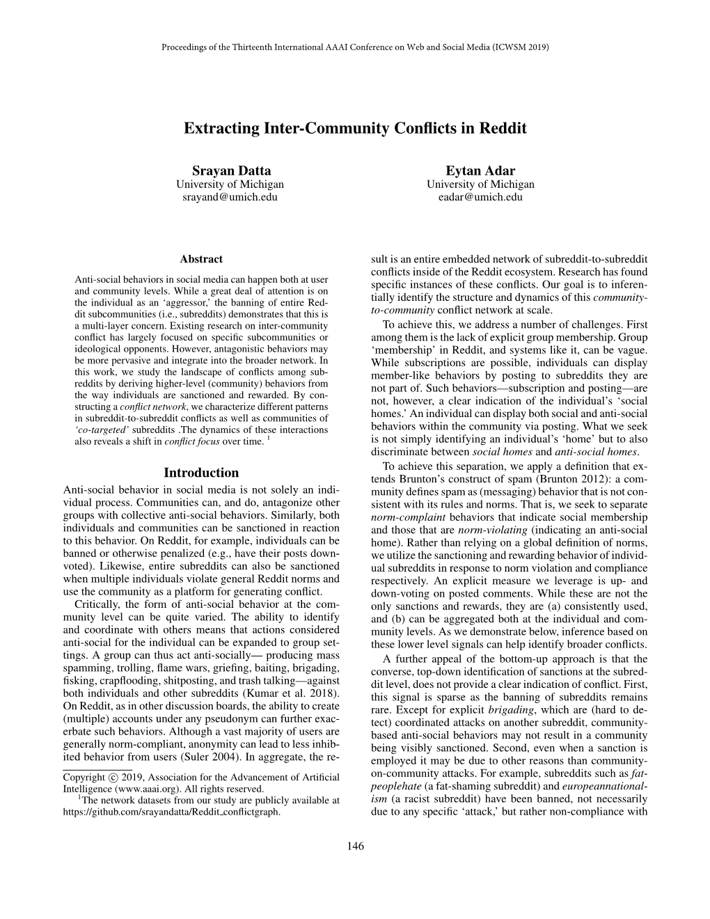 Extracting Inter-Community Conflicts in Reddit