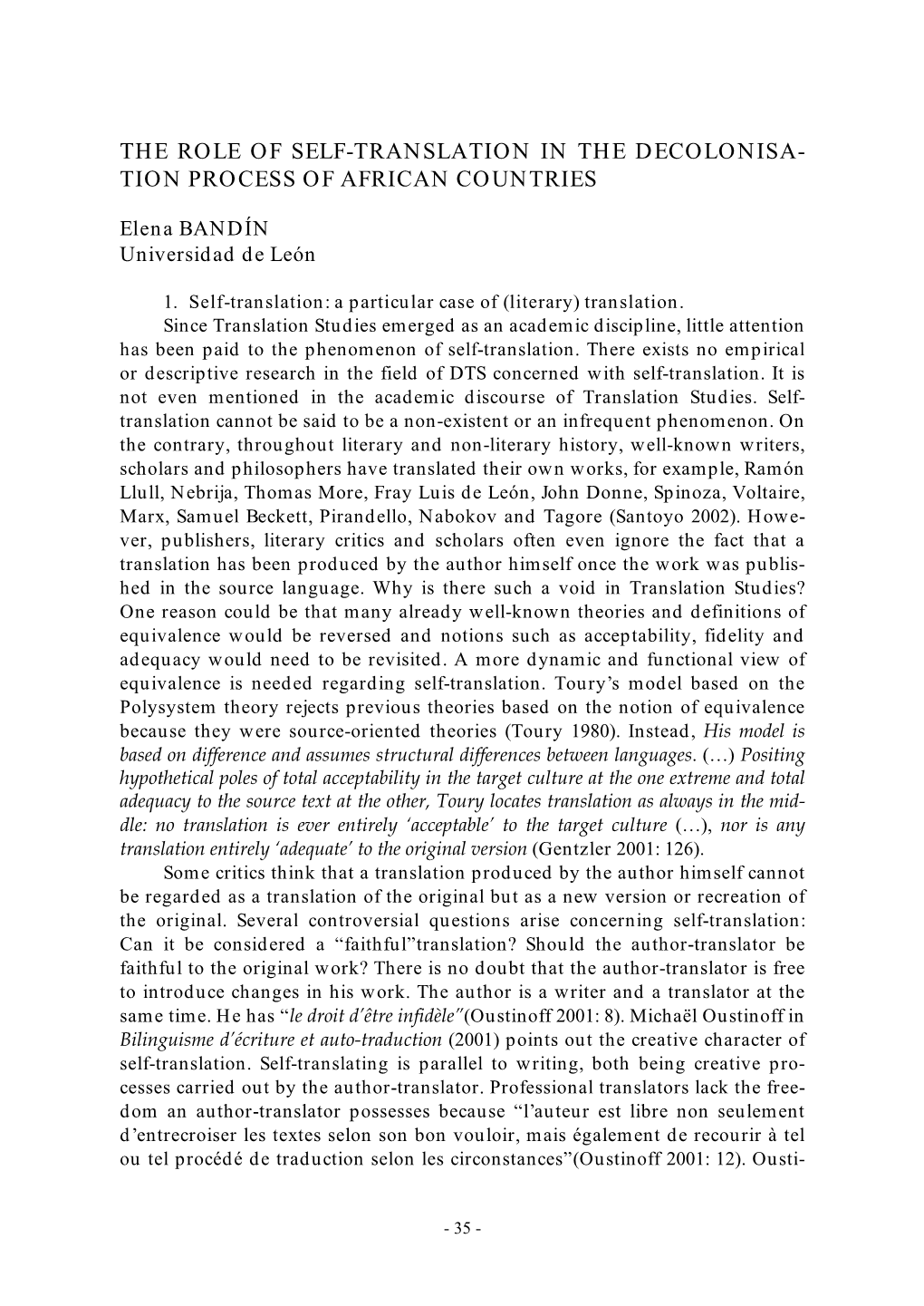 The Role of Self-Translation in the Decolonisa- Tion Process of African Countries