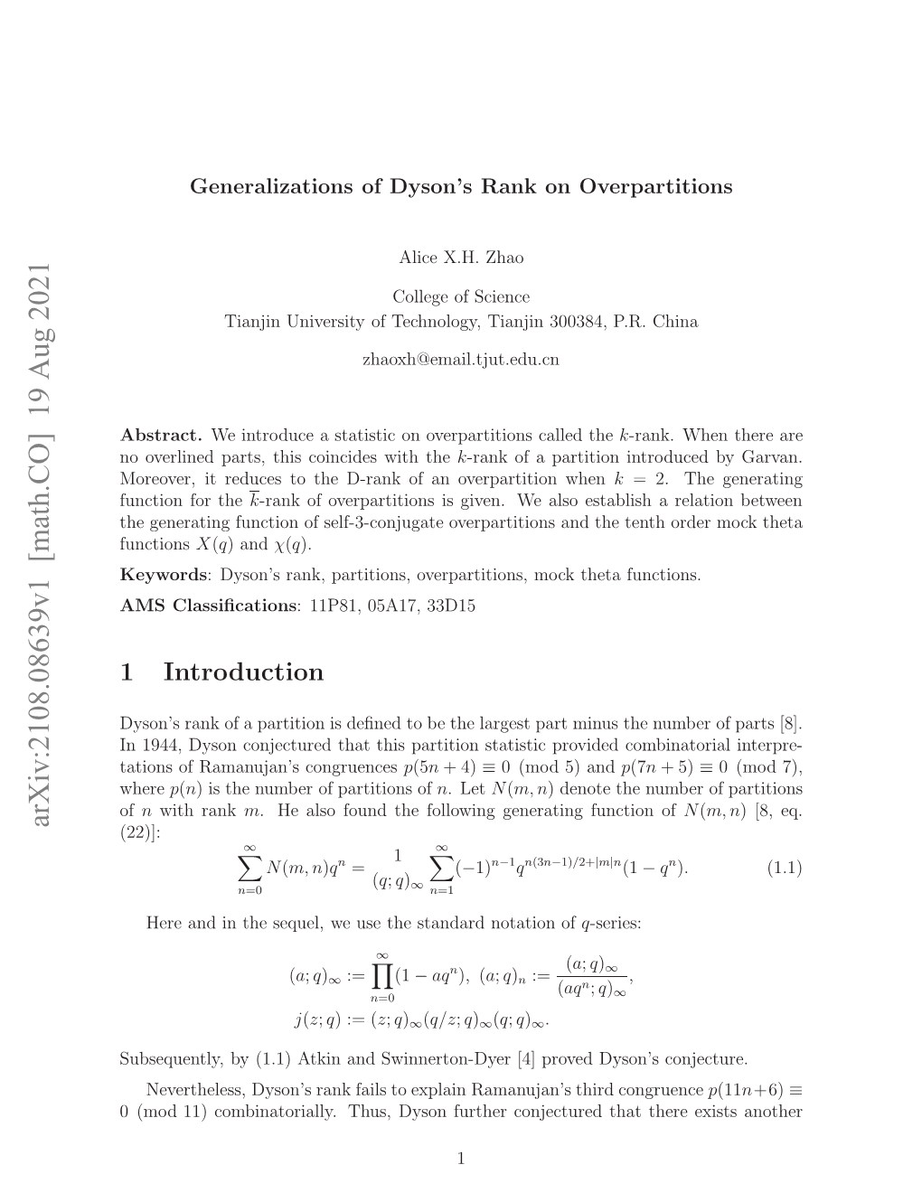 Arxiv:2108.08639V1 [Math.CO]