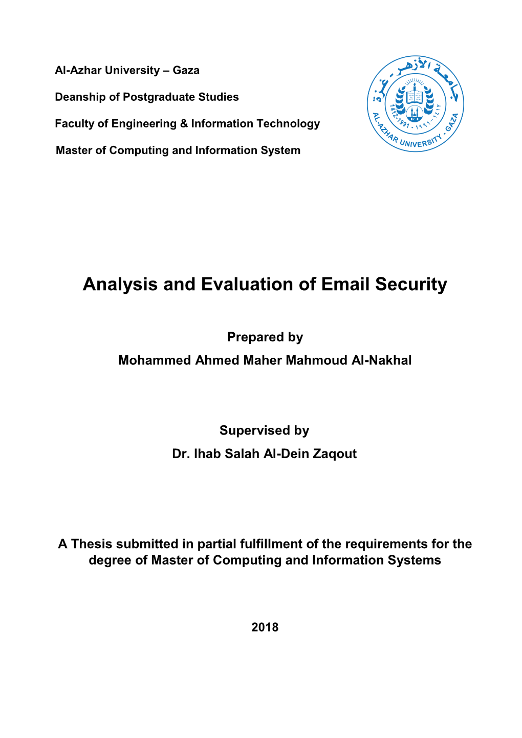 Analysis and Evaluation of Email Security